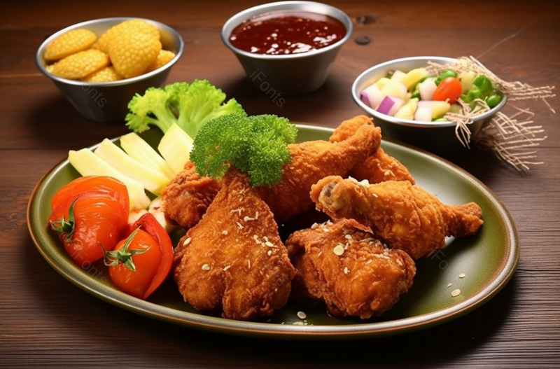 煎炸风味炸鸡即食食品精致摆盘摄影图,高清,摄影图,摄影图片,图片大全,摄影图免费下载